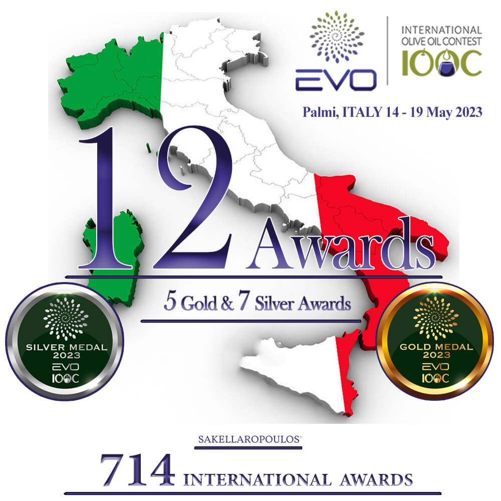 βιολογικοί ελαιώνες Σακελλαρόπουλου Λακωνία ελαιόλαδο gourmet βραβεία διεθνώς διαγωνισμός EVOIOOC Παλμί Ιταλία 2023